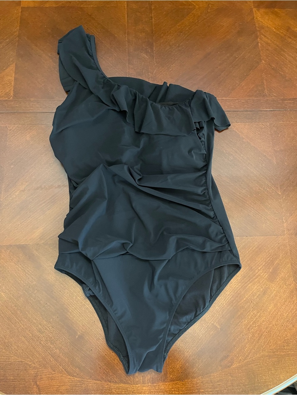 Profile By Gottex Black One-Shoulder Ruffle Swimsuit